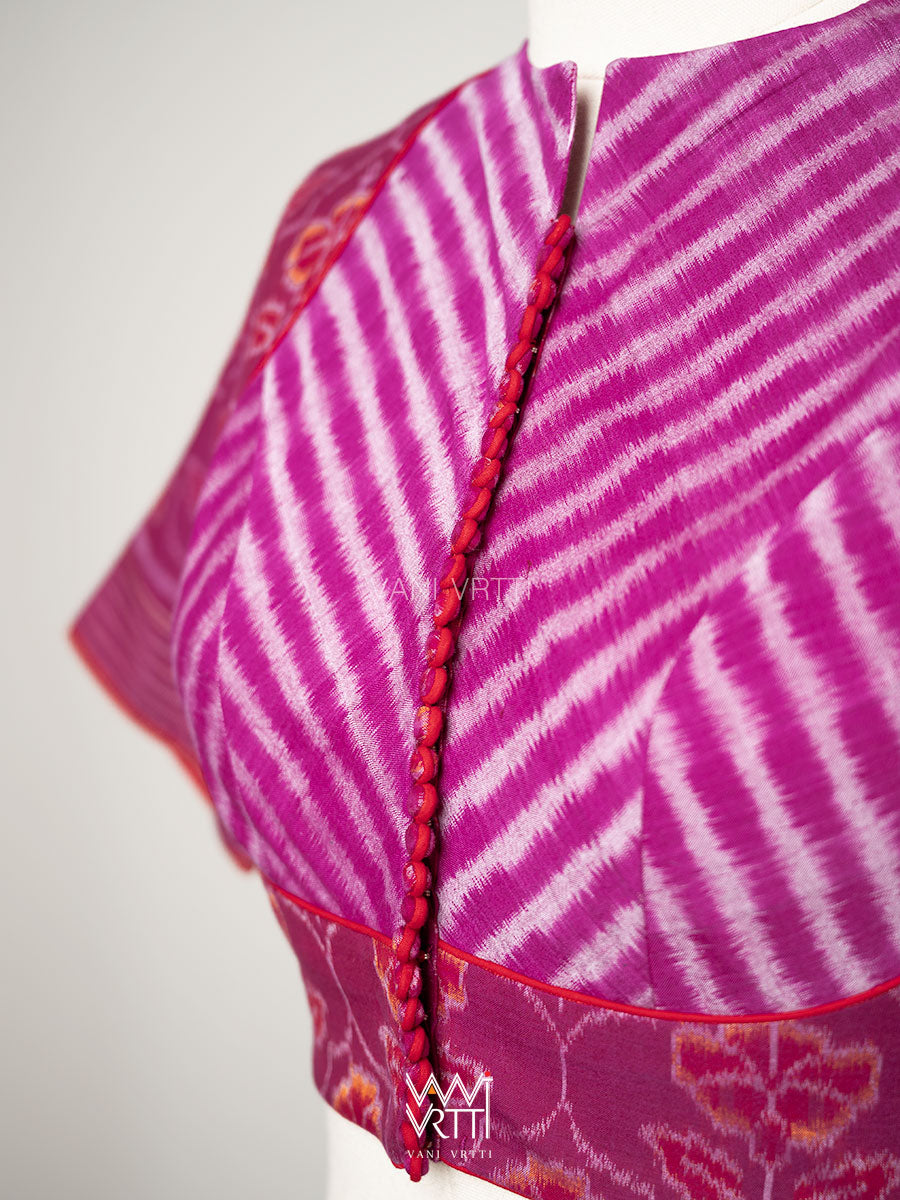 Purplish Pink Laal Jaba V Line Yoke Cotton Ikat Blouse