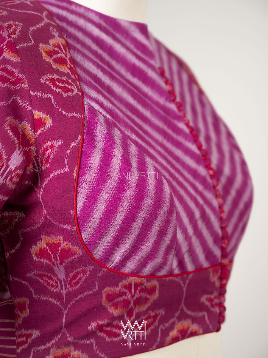 Purplish Pink Laal Jaba V Line Yoke Cotton Ikat Blouse