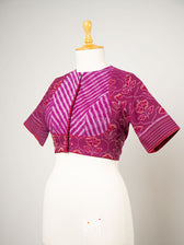 Purplish Pink Laal Jaba V Line Yoke Cotton Ikat Blouse