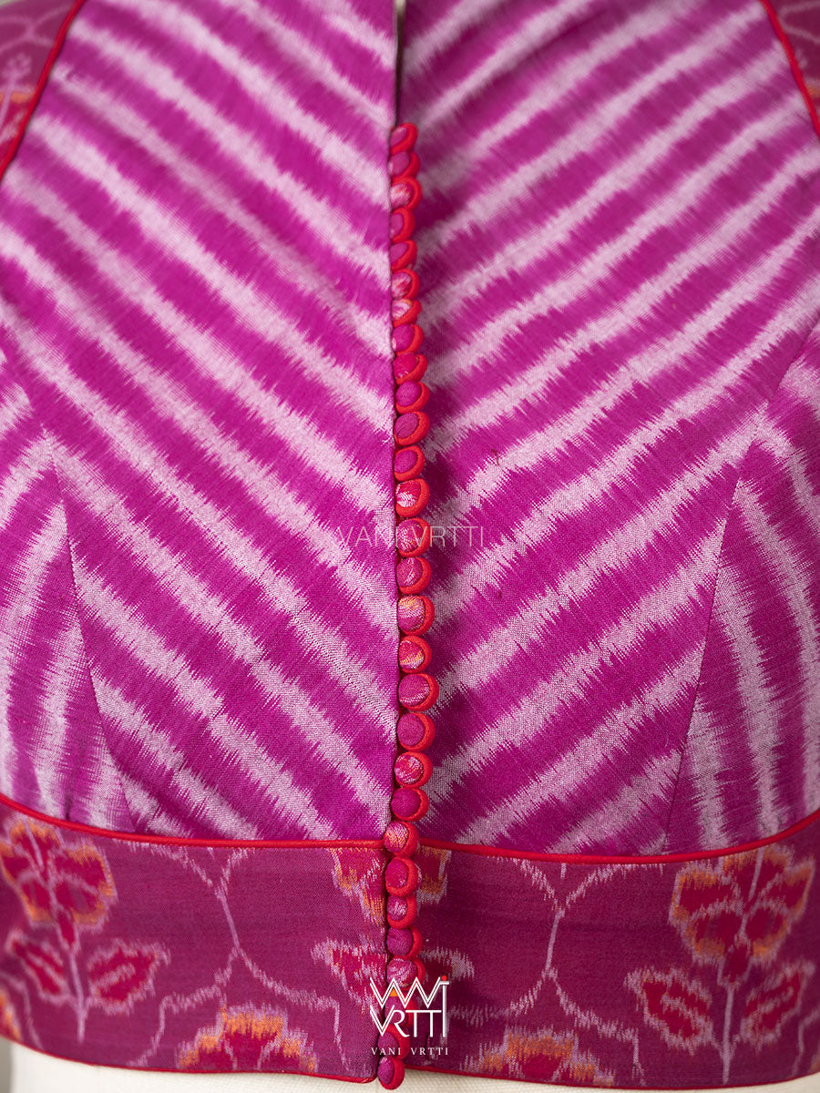 Purplish Pink Laal Jaba V Line Yoke Cotton Ikat Blouse