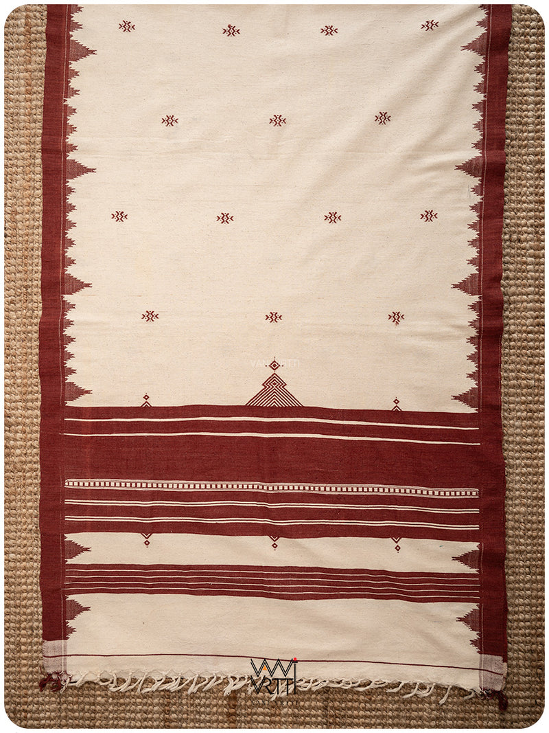 Off White Red Temple Motif Kotpad Shawl