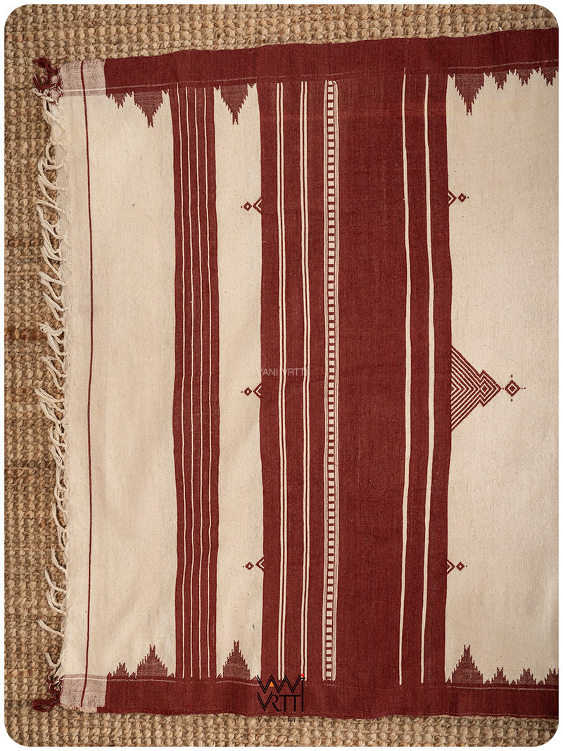 Off White Red Temple Motif Kotpad Shawl