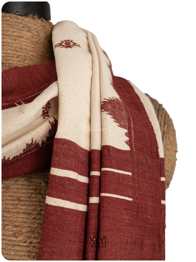 Off White Red Temple Motif Kotpad Shawl