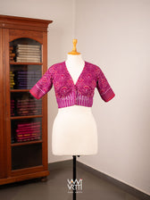 Purplish Pink Laal Jaba Deep Plunge Neck Cotton Ikat Padded Blouse