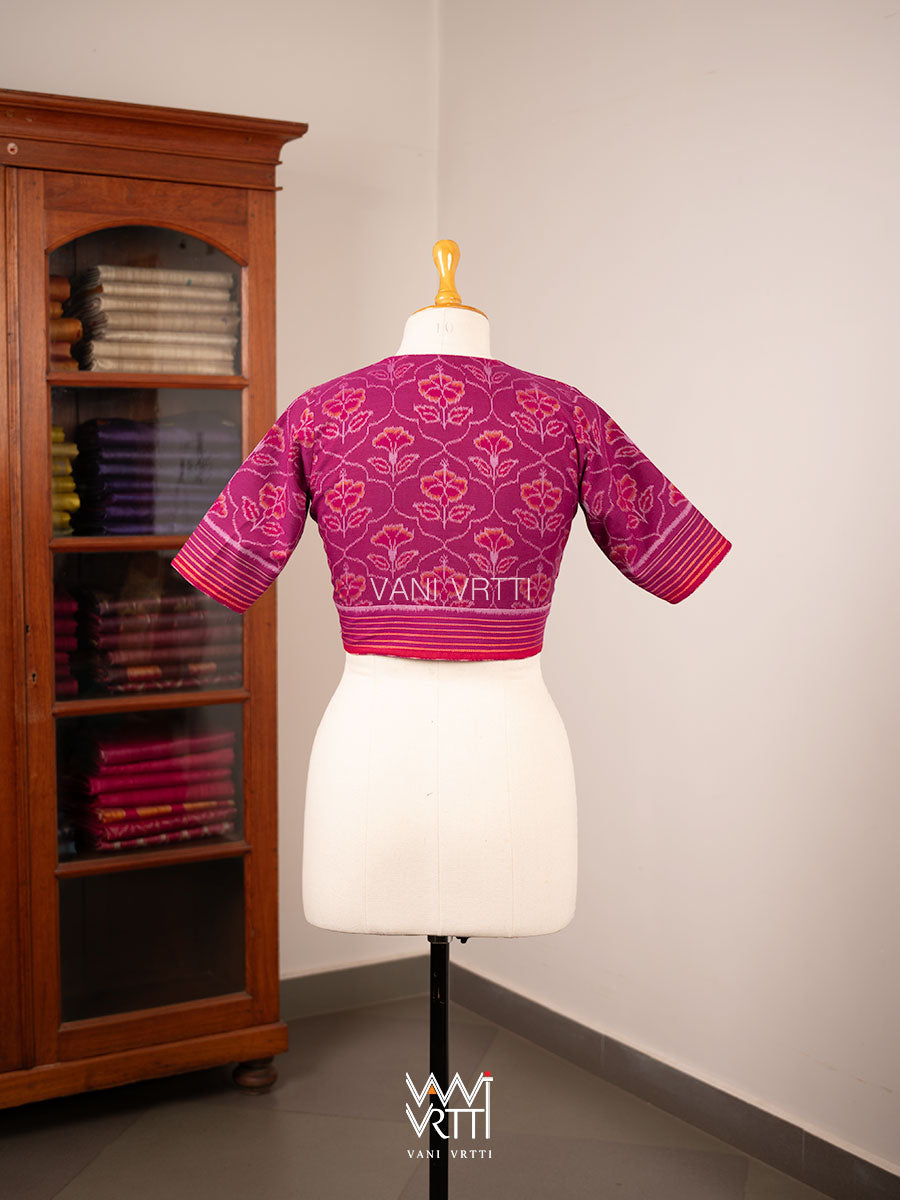Purplish Pink Laal Jaba Deep Plunge Neck Cotton Ikat Padded Blouse