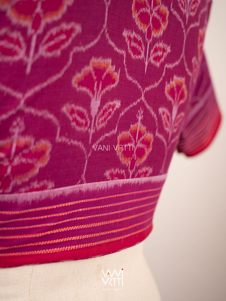 Purplish Pink Laal Jaba Deep Plunge Neck Cotton Ikat Padded Blouse