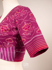 Purplish Pink Laal Jaba Deep Plunge Neck Cotton Ikat Padded Blouse