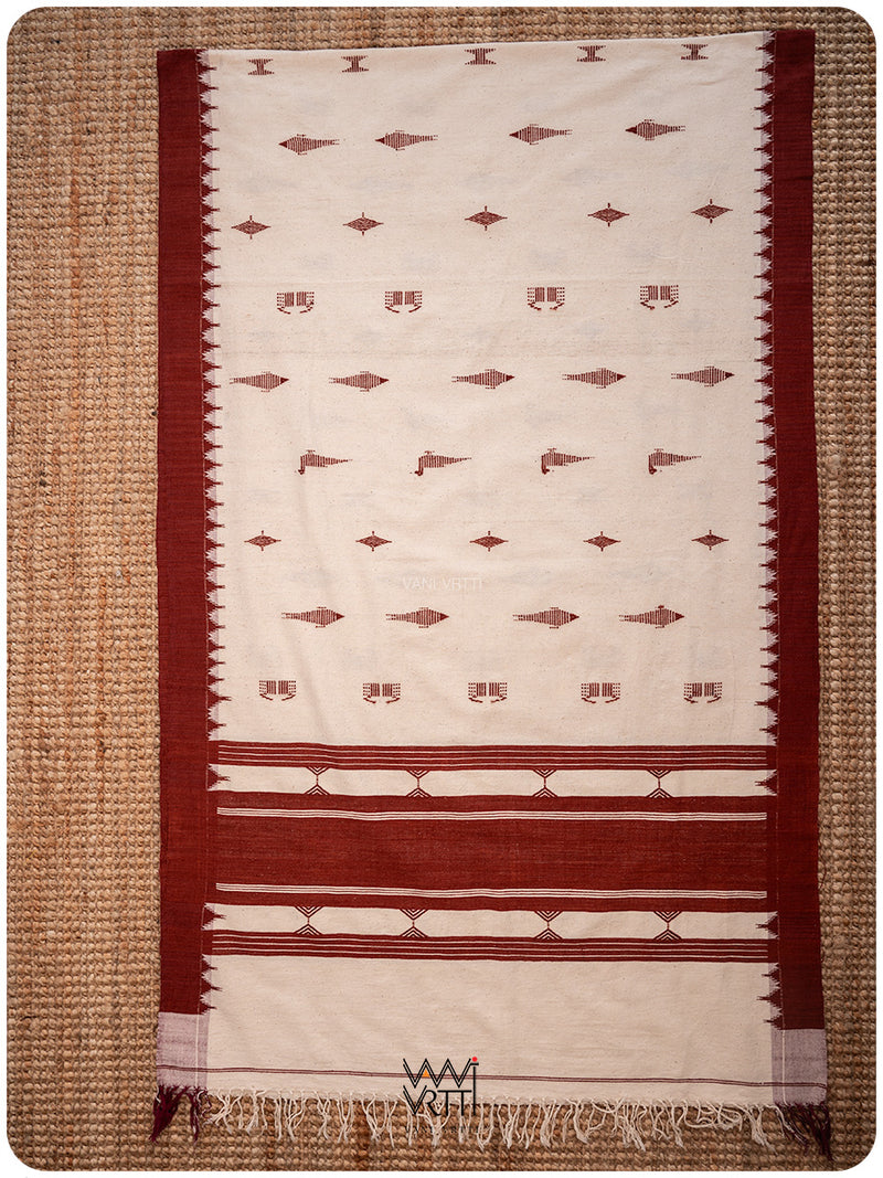 Off White Madder Red Crab Kotpad Shawl