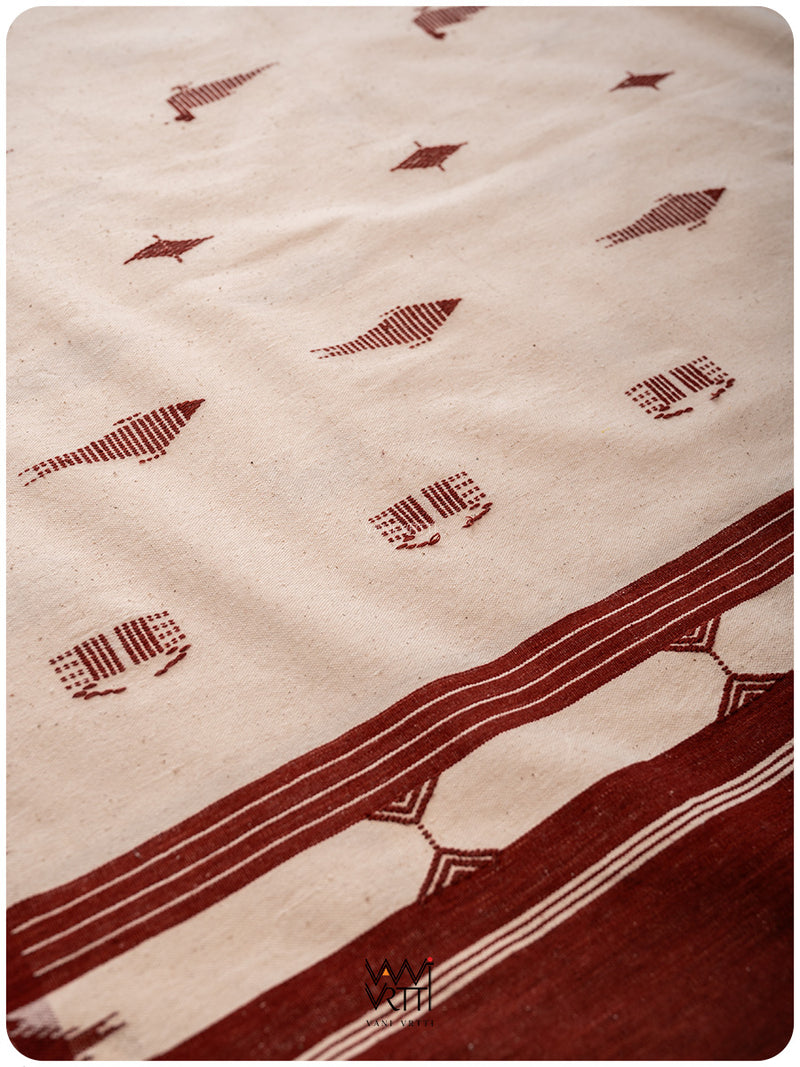 Off White Madder Red Crab Kotpad Shawl
