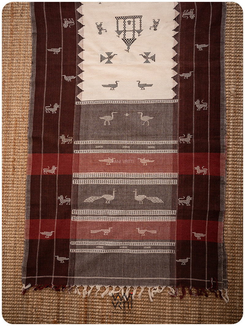 Off White Tribal Master Weave Tiger Kotpad Shawl