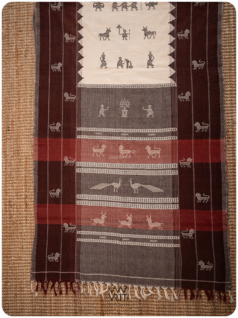 Off White Tribal Master Weave Tiger Kotpad Shawl