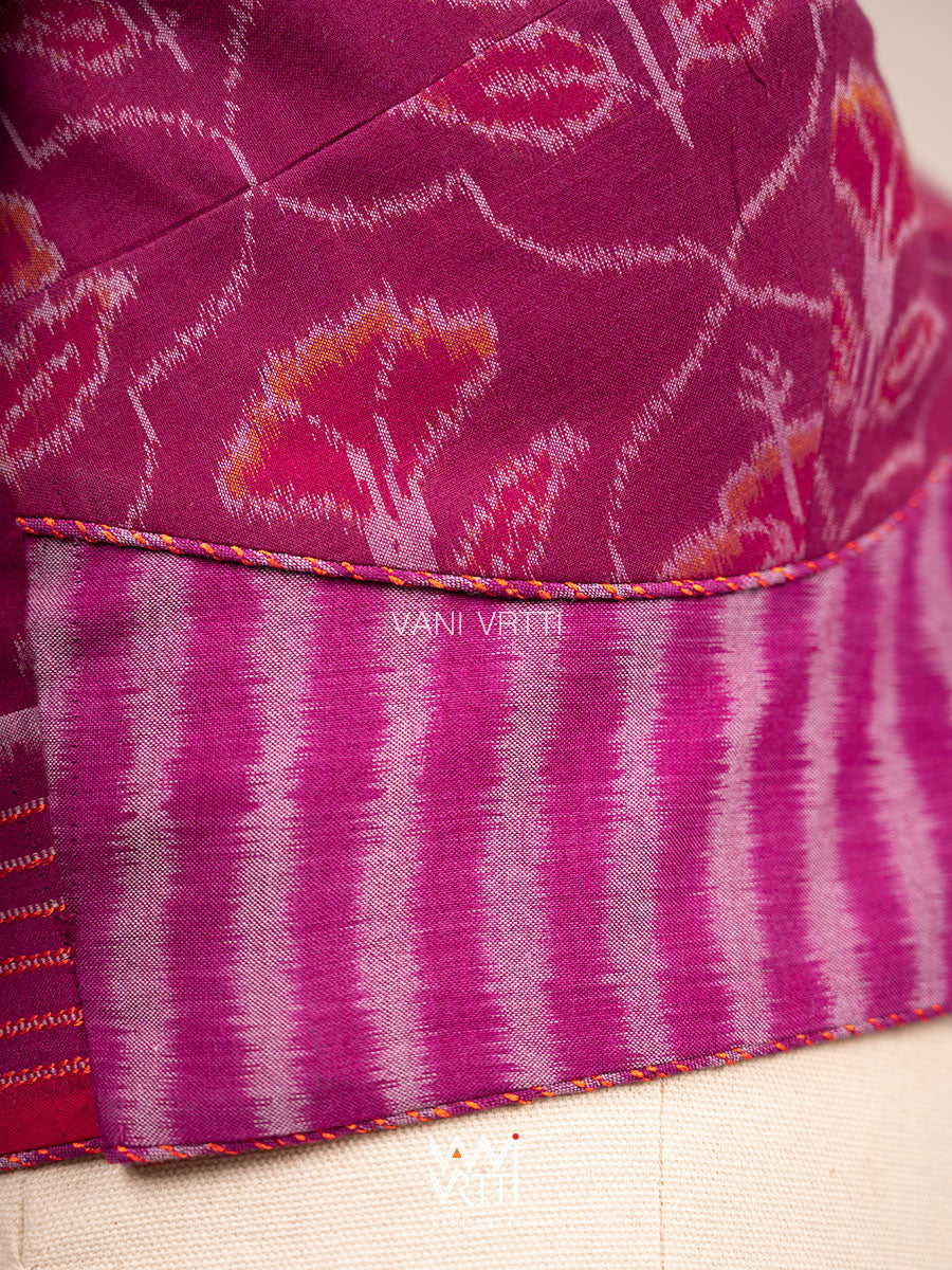 Purplish Pink Laal Jaba Deep Plunge Neck Cotton Ikat Padded Blouse