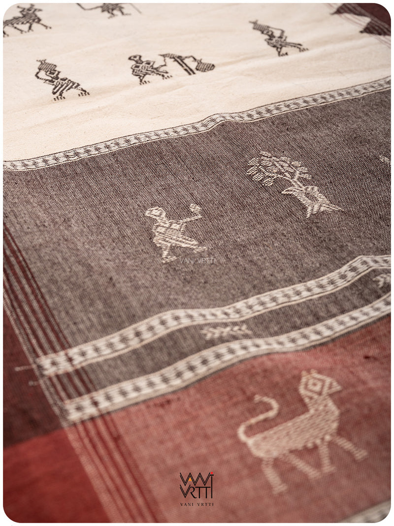 Off White Tribal Master Weave Tiger Kotpad Shawl