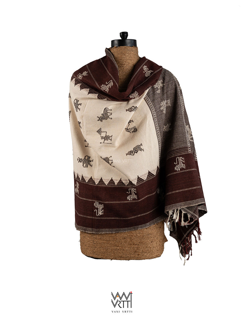 Off White Tribal Master Weave Tiger Kotpad Shawl