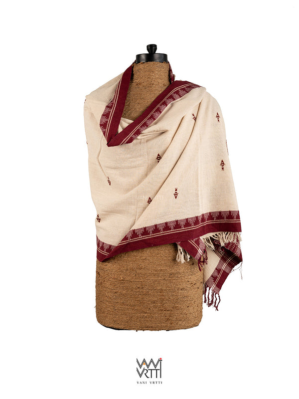 Off White Madder Red Matsya Kotpad Shawl