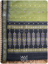 Mehendi Green Black Brahma Kamal Master Weave Exclusive Handspun Tussar Silk Saree