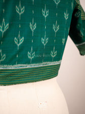 Rama Green Lotus Bud Collared Cotton Ikat Blouse