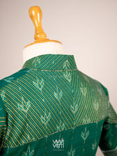 Rama Green Lotus Bud Collared Cotton Ikat Blouse