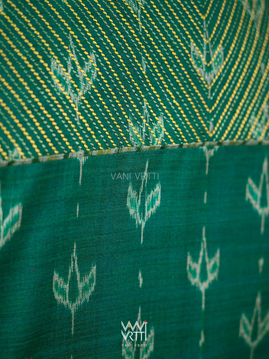 Rama Green Lotus Bud Collared Cotton Ikat Blouse
