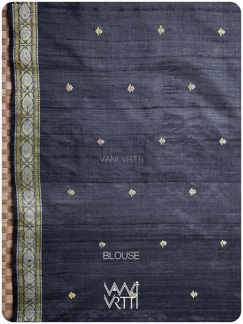 Mehendi Green Black Brahma Kamal Master Weave Exclusive Handspun Tussar Silk Saree