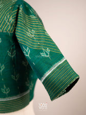 Rama Green Lotus Bud Collared Cotton Ikat Blouse