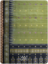 Mehendi Green Black Brahma Kamal Master Weave Exclusive Handspun Tussar Silk Saree