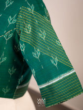Rama Green Lotus Bud Collared Cotton Ikat Blouse