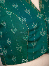 Rama Green Lotus Bud Collared Cotton Ikat Blouse