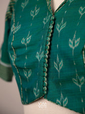 Rama Green Lotus Bud Collared Cotton Ikat Blouse