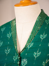 Rama Green Lotus Bud Collared Cotton Ikat Blouse