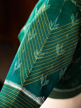 Rama Green Lotus Bud Collared Cotton Ikat Blouse