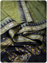 Mehendi Green Black Brahma Kamal Master Weave Exclusive Handspun Tussar Silk Saree