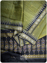 Mehendi Green Black Brahma Kamal Master Weave Exclusive Handspun Tussar Silk Saree