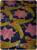 Midnight Blue Lotus Parrot Jaal Designer Exclusive Handspun Handwoven Tussar Silk Saree