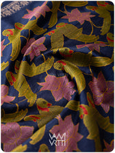 Midnight Blue Lotus Parrot Jaal Designer Exclusive Handspun Handwoven Tussar Silk Saree