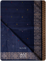 Midnight Blue Lotus Parrot Jaal Designer Exclusive Handspun Handwoven Tussar Silk Saree