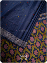 Midnight Blue Lotus Parrot Jaal Designer Exclusive Handspun Handwoven Tussar Silk Saree