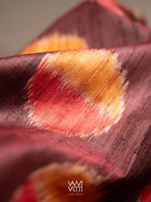 Brown Red Surya Ikat Handspun Tussar Silk Saree