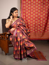 Brown Red Surya Ikat Handspun Tussar Silk Saree