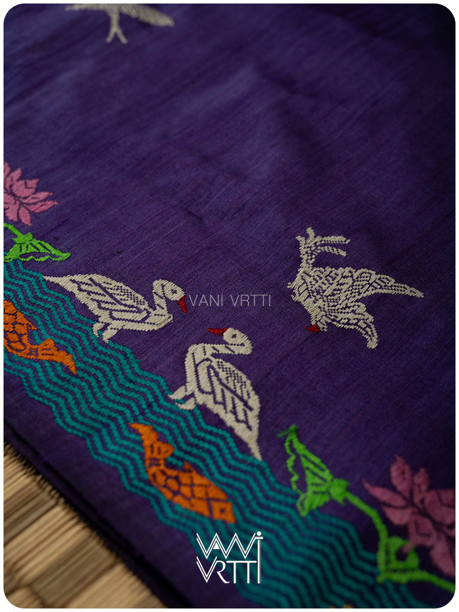 Deep Baingani Chilika Master Weave Exclusive Handspun Tussar Silk Saree