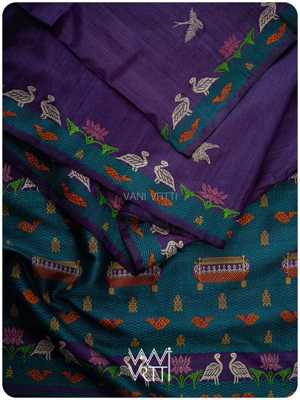 Deep Baingani Chilika Master Weave Exclusive Handspun Tussar Silk Saree