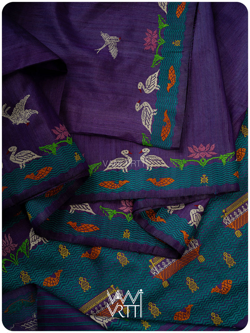 Deep Baingani Chilika Master Weave Exclusive Handspun Tussar Silk Saree