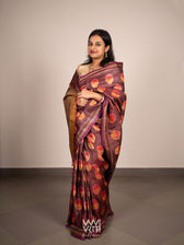 Brown Red Surya Ikat Handspun Tussar Silk Saree