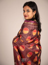 Brown Red Surya Ikat Handspun Tussar Silk Saree