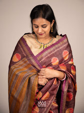 Brown Red Surya Ikat Handspun Tussar Silk Saree