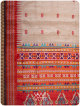 Off White Red Ganga Jamuna Veena Pani Lata Master Weave Exclusive Handspun Tussar Silk Saree