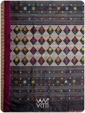 Slate Black Magenta Rust Marigold Wild Garden Master Weave Exclusive Handspun Tussar Silk Saree
