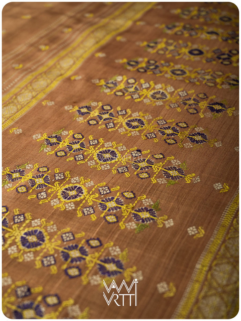 Caramel Brown Brahma Kamal Master Weave Exclusive Handspun Tussar Silk Saree