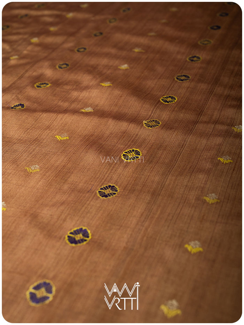 Caramel Brown Brahma Kamal Master Weave Exclusive Handspun Tussar Silk Saree