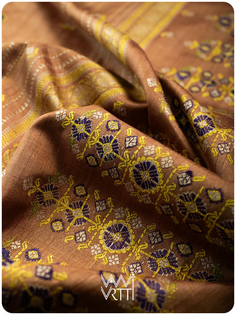 Caramel Brown Brahma Kamal Master Weave Exclusive Handspun Tussar Silk Saree